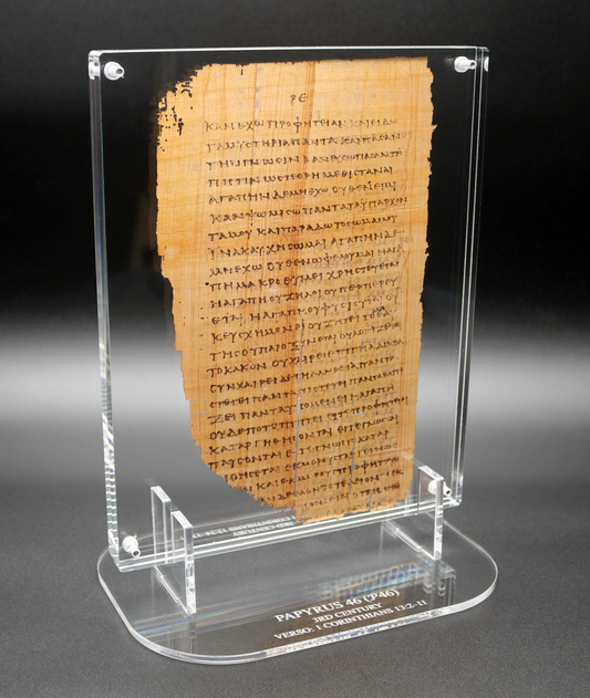 Papyrus 46 (𝒫46) Manuscript Replica | 1 Corinthians 13 — The Love Chapter | Front & Back Acrylic Display
