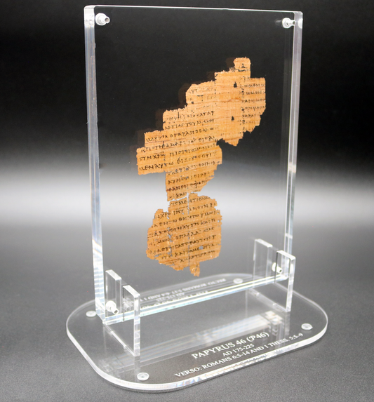 Papyrus 46 (𝒫46) Manuscript Replica | Romans 5:17–6:14 & 1 Thessalonians 5:5–9, 5:23–28 | 9×7 Screw-Down Acrylic Display
