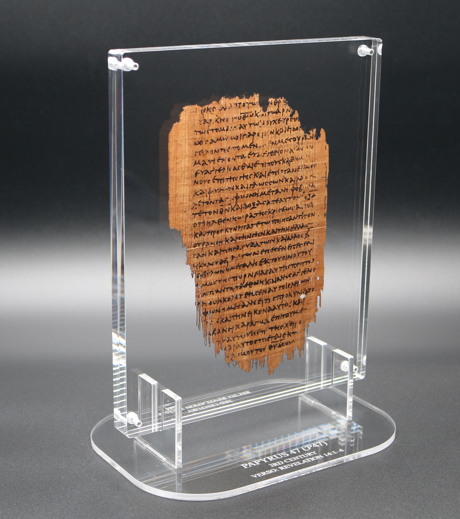 Papyrus 47 (𝒫47) Manuscript Replica | Revelation 13:16–14:10 | Front & Back Acrylic Display