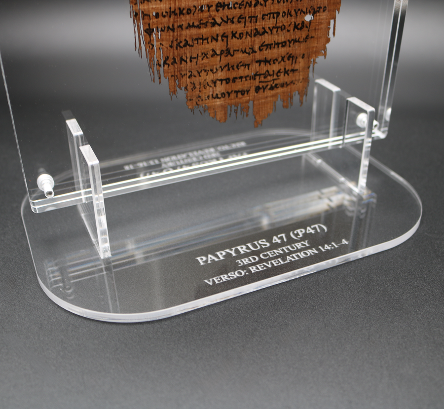 Papyrus 47 (𝒫47) Manuscript Replica | Revelation 13:16–14:10 | Front & Back Acrylic Display