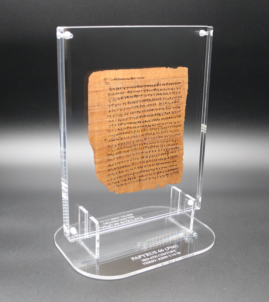 Papyrus 66 (𝒫66) Manuscript Replica | John 3:7-14 & 3:14-21 | Front & Back Acrylic Display