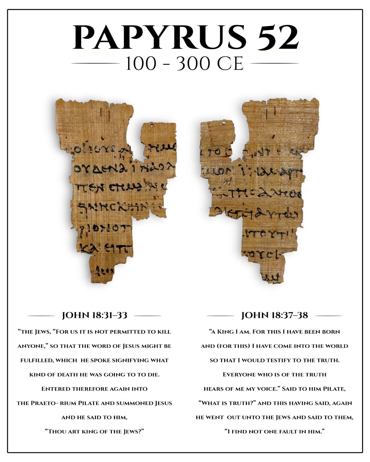 Papyrus 52 (𝔓52) — Framed Biblical Manuscript Print