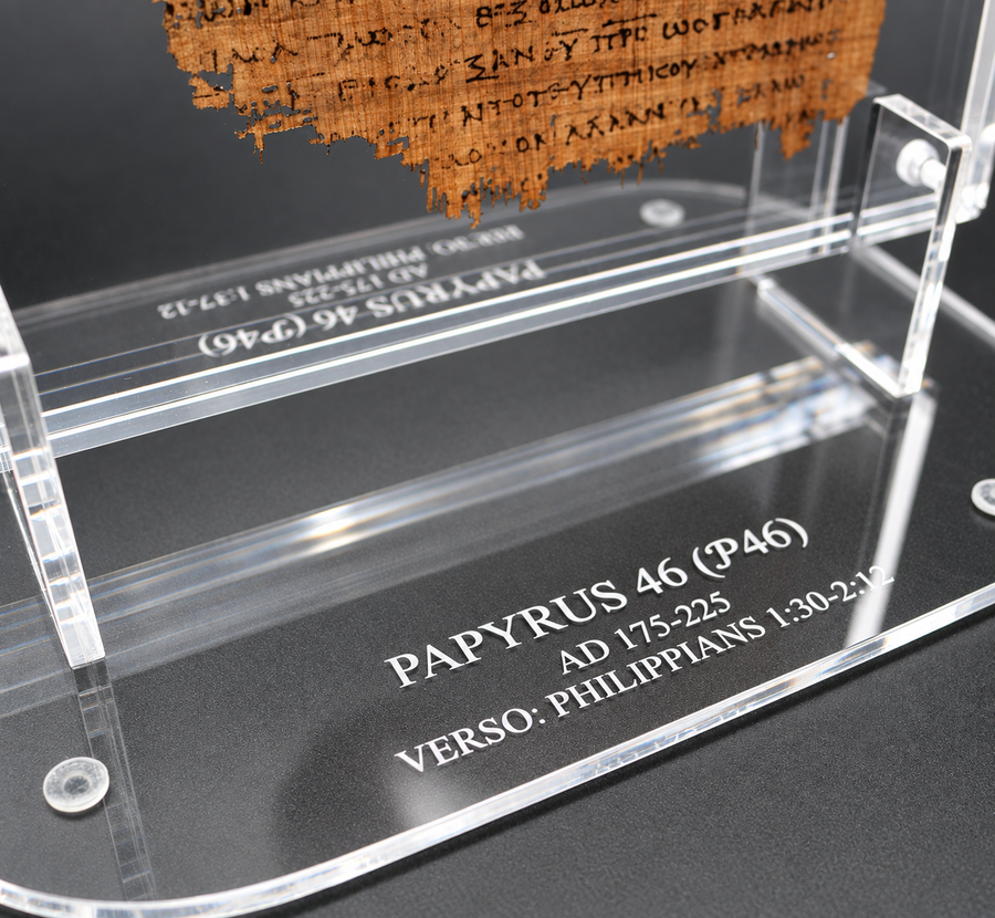 Papyrus 46 (𝒫46) Manuscript Replica | Philippians 1:17–28 & 1:30–2:12 | Front & Back Acrylic Display | The Wes Huff Collection