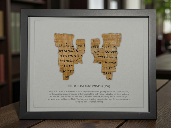 Papyrus 52 replica shown front and back