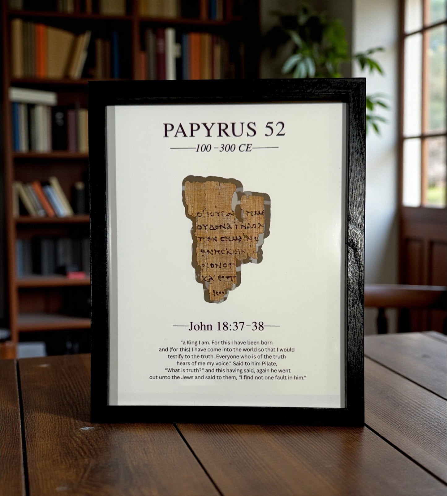 Papyrus 52 (P52) Manuscript Replica 5x7 w/Mat Board | Reversible Front and Back Framed Display