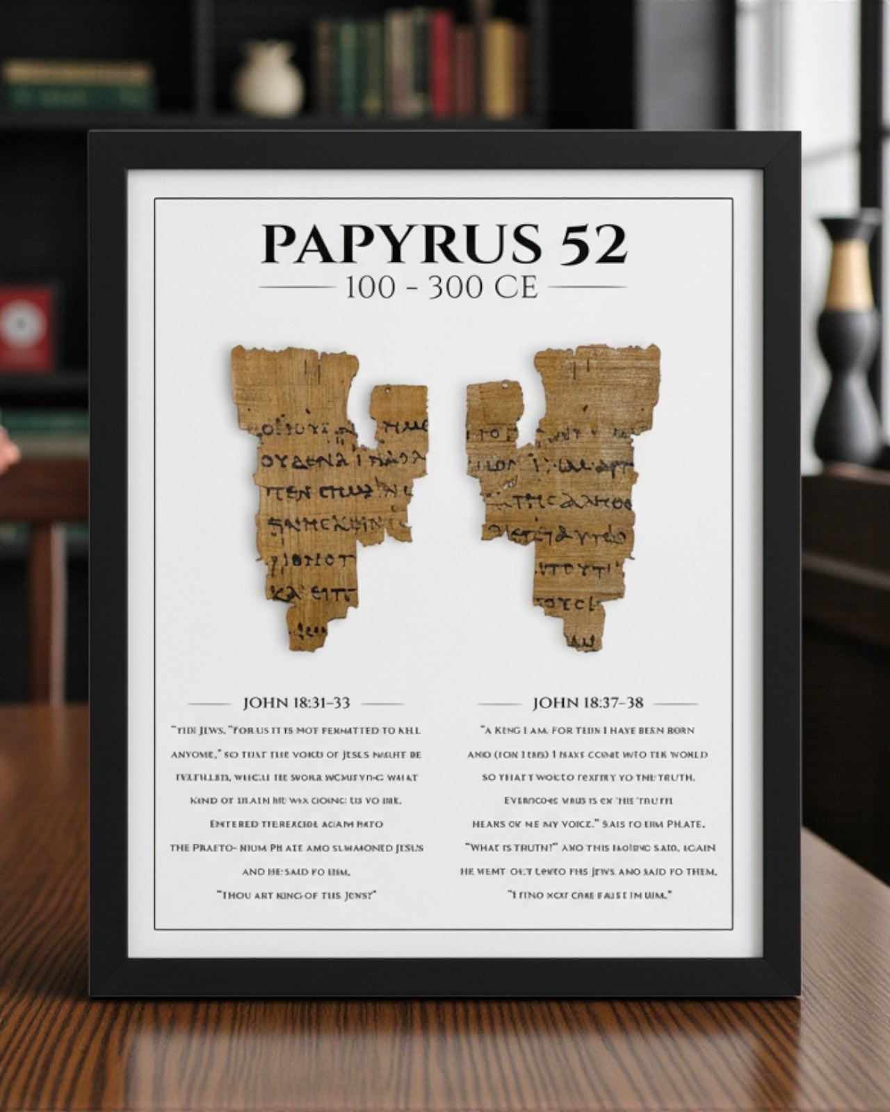 Papyrus 52 (𝔓52) — Framed Biblical Manuscript Print