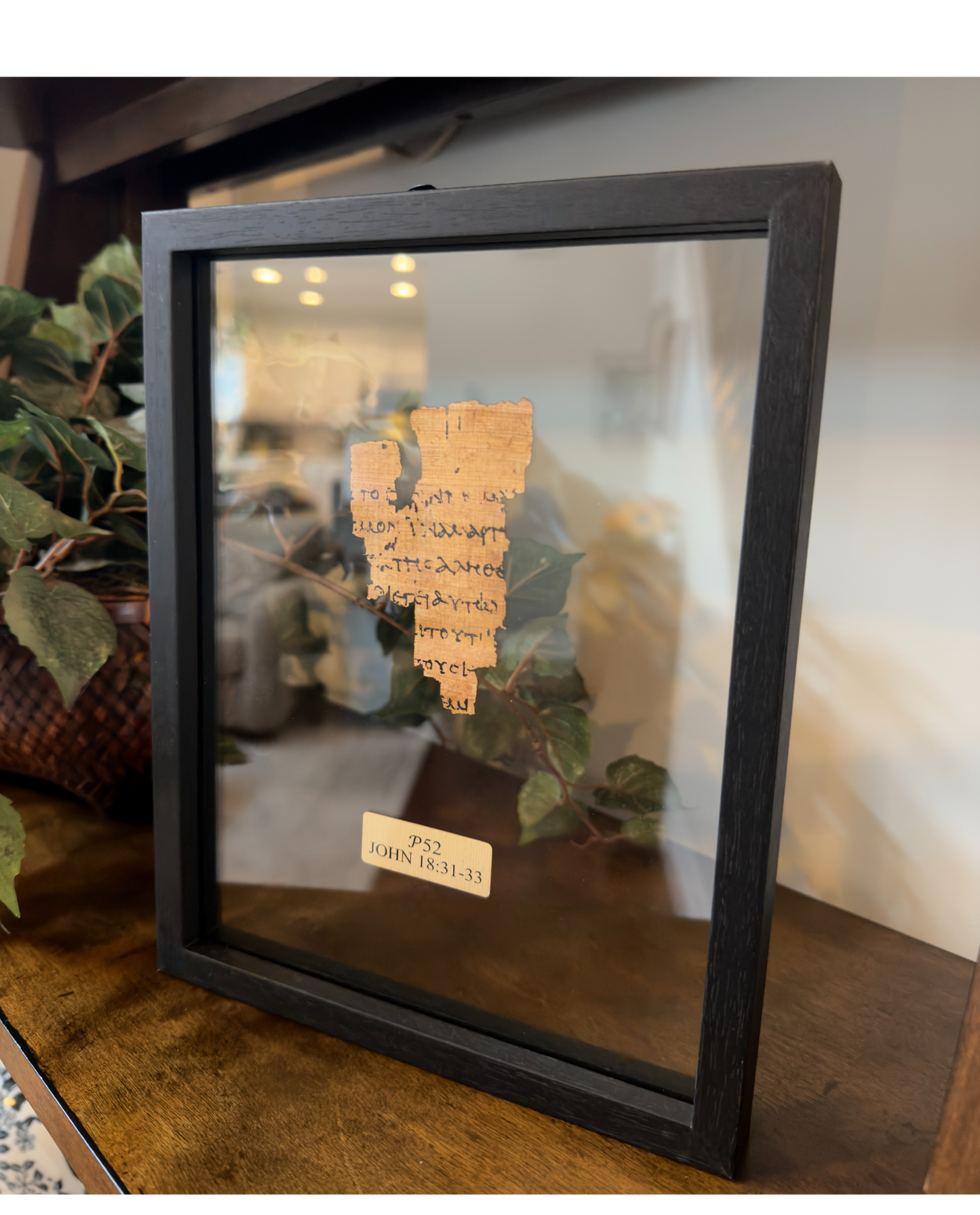 Papyrus 52 (P52) Manuscript Replica | Early New Testament Fragment | Reversible Front and Back Framed Display