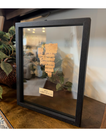 Papyrus 52 (P52) Manuscript Replica | Early New Testament Fragment | Reversible Front and Back Framed Display