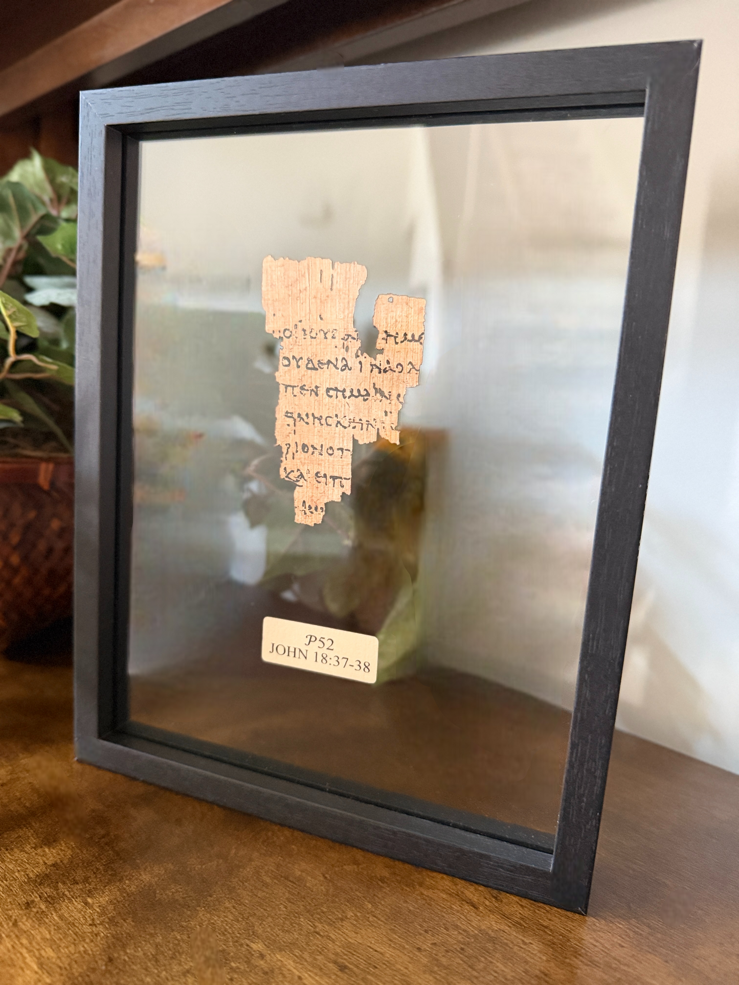 Papyrus 52 (P52) Manuscript Replica | Early New Testament Fragment | Reversible Front and Back Framed Display