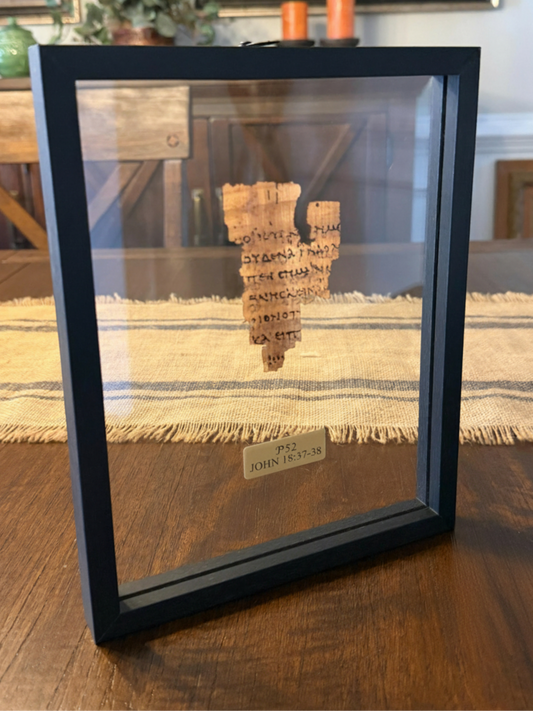 Papyrus 52 (P52) Manuscript Replica | Early New Testament Fragment | Reversible Front and Back Framed Display