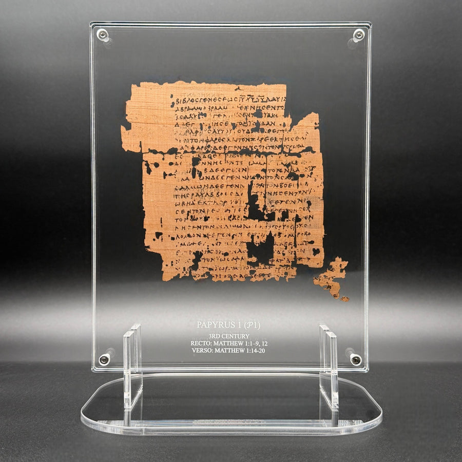 Papyrus 1 (𝒫1) | Matthew 1:1-20 | Front & Back Acrylic Display | MS X WH