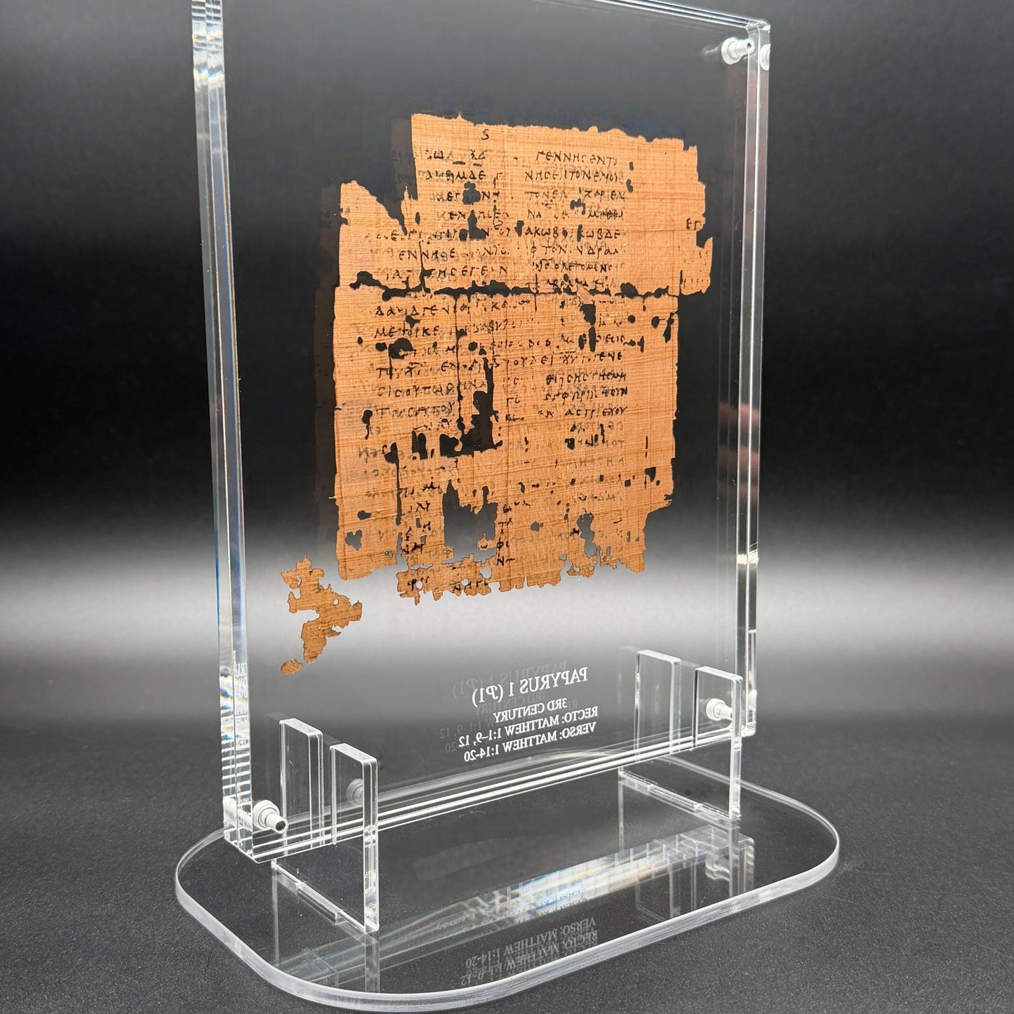 Papyrus 1 (𝒫1) | Matthew 1:1-20 | Front & Back Acrylic Display | MS X WH