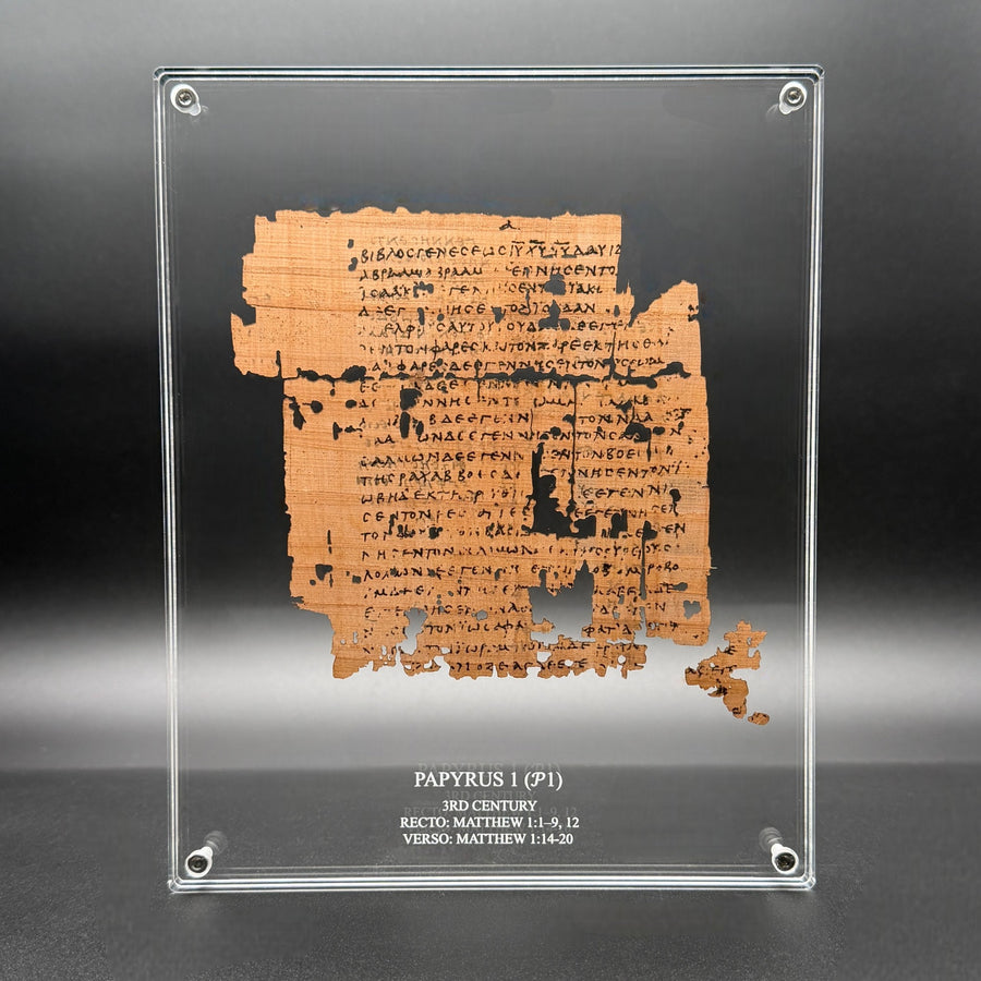 Papyrus 1 (𝒫1) | Matthew 1:1-20 | Front & Back Acrylic Display | MS X WH