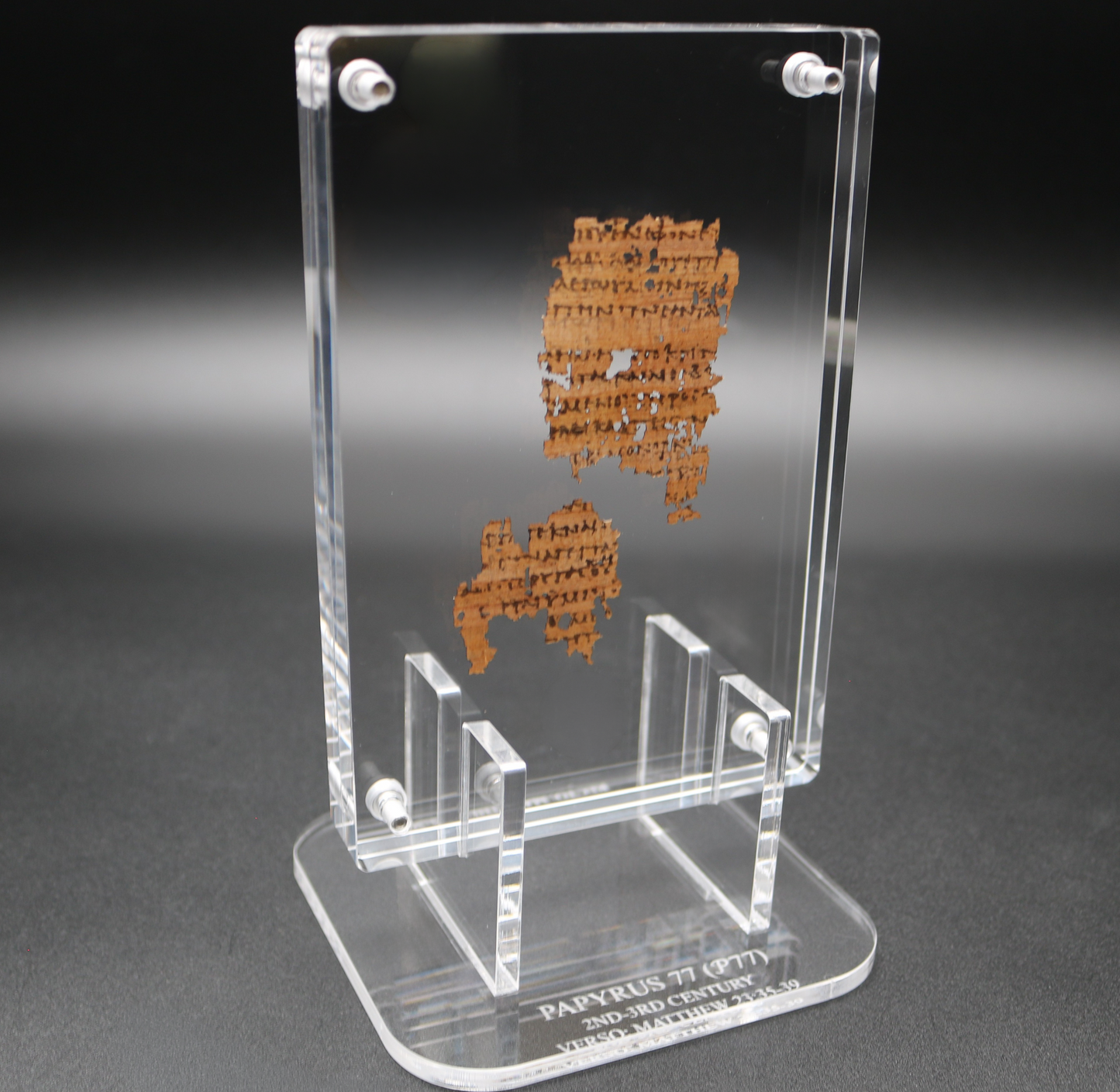 Papyrus 77 (𝒫77) Manuscript Replica | Matthew 23:30–39 | Front & Back Acrylic Display