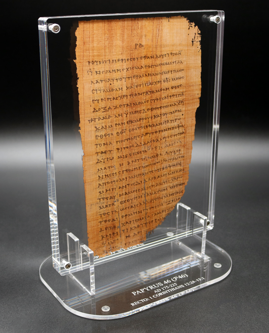 Papyrus 46 (𝒫46) Manuscript Replica | 1 Corinthians 13 — The Love Chapter | Front & Back Acrylic Display