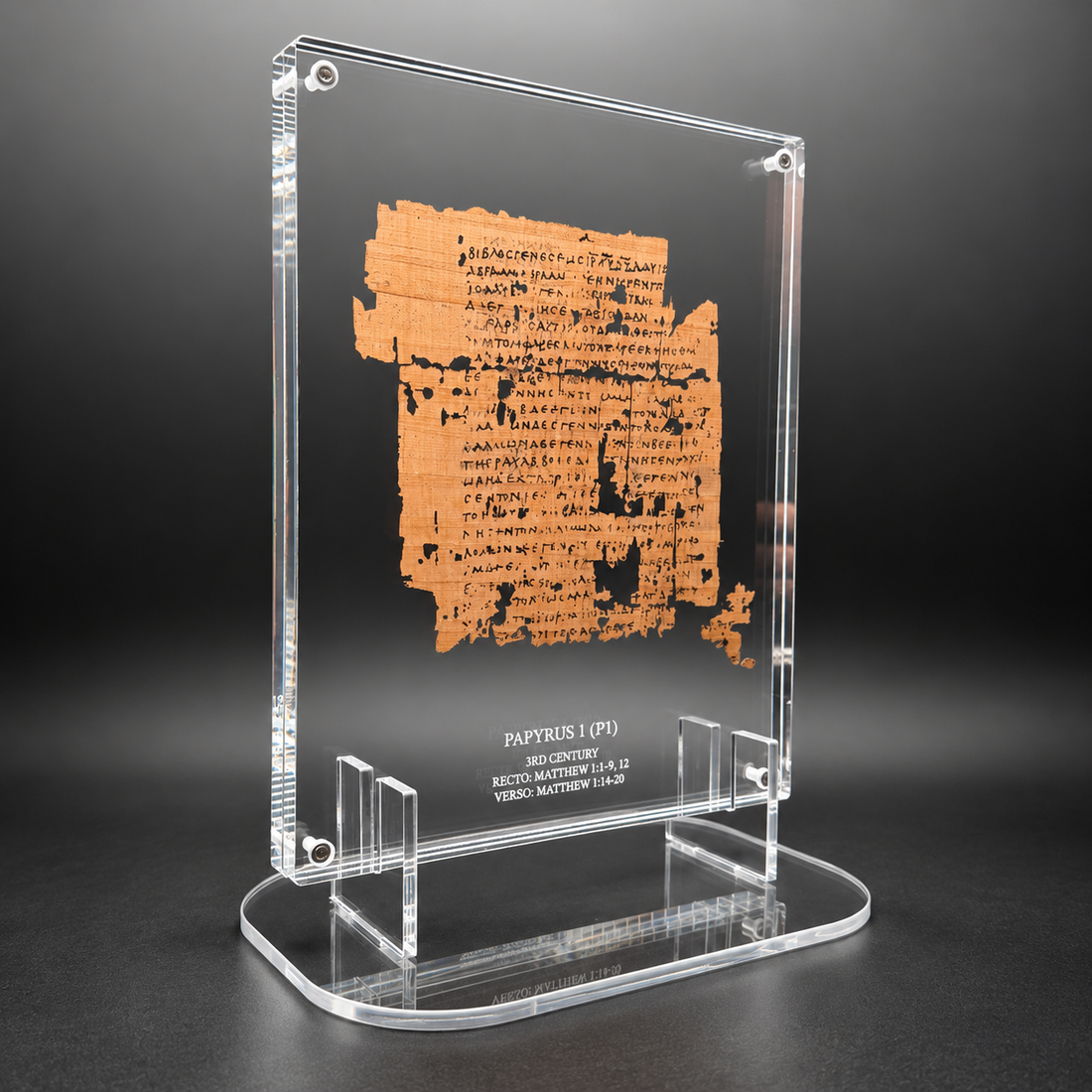 Papyrus 1 (𝒫1) | Matthew 1:1-20 | Front & Back Acrylic Display | MS X WH