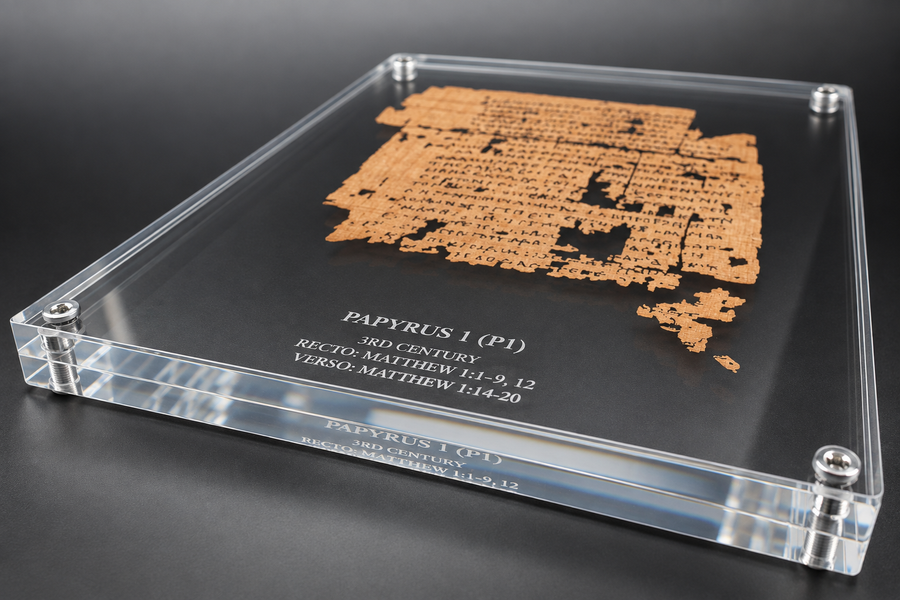 Papyrus 1 (𝒫1) | Matthew 1:1-20 | Front & Back Acrylic Display | MS X WH