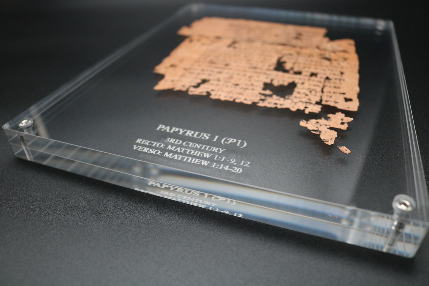 Papyrus 1 (𝒫1) | Matthew 1:1-20 | Front & Back Acrylic Display | MS X WH