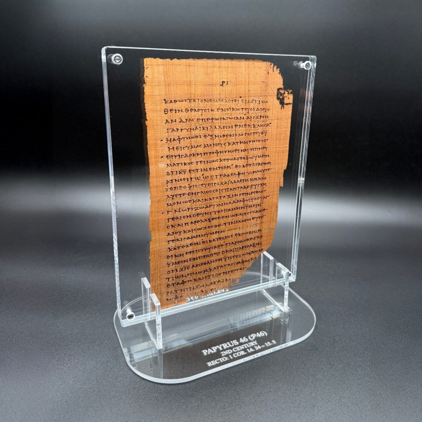 Papyrus 46 (𝒫46) Manuscript Replica | 1 Corinthians 14:34–15:15 | Front & Back Acrylic Display