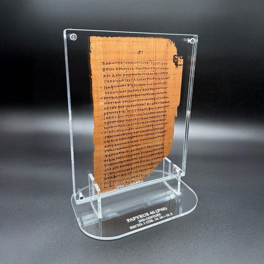 Papyrus 46 (𝒫46) Manuscript Replica | 1 Corinthians 14:34–15:15 | Front & Back Acrylic Display