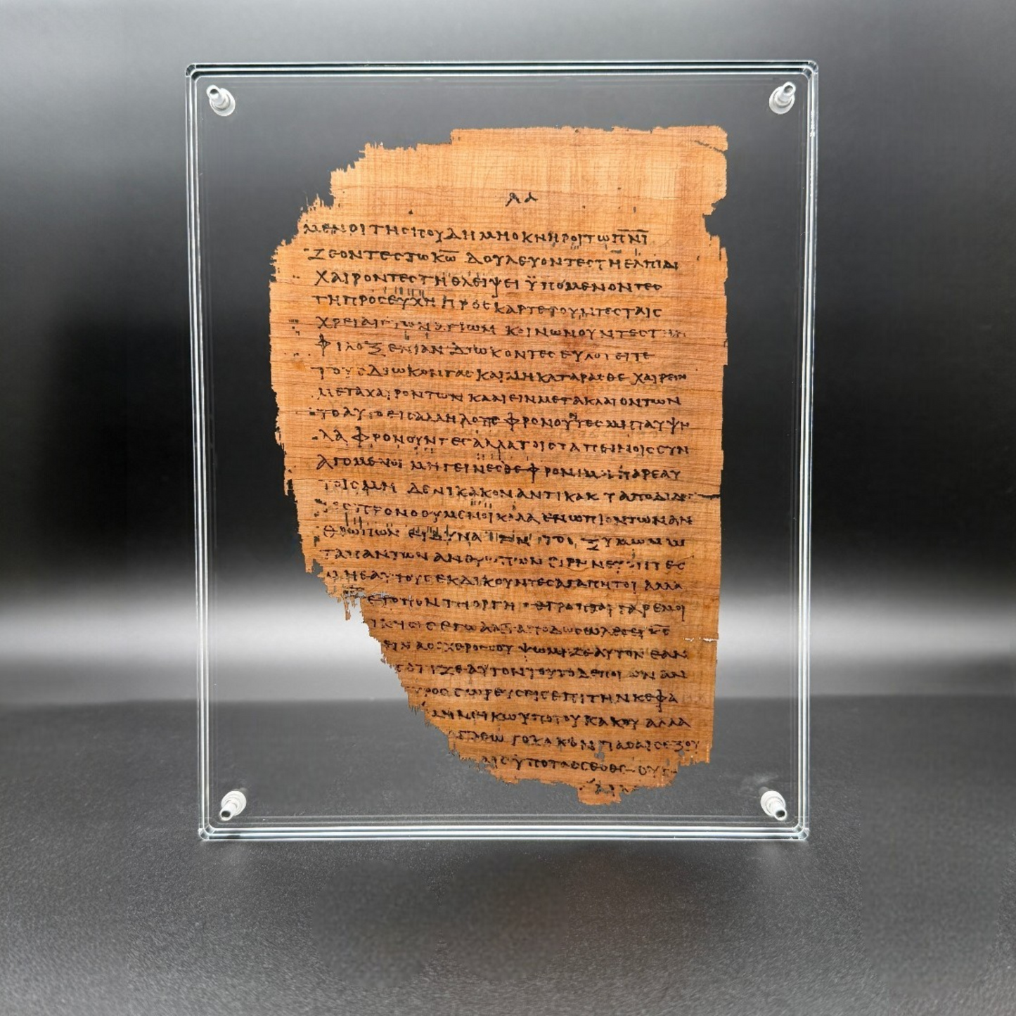 Papyrus 46 (𝒫46) Manuscript Replica | Romans 11:36–12:8 & Romans 12:10–13:1 | 8×10 Screw-Down Acrylic Display