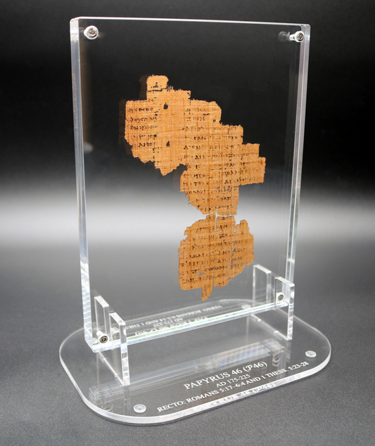 Papyrus 46 (𝒫46) Manuscript Replica | Romans 5:17–6:14 & 1 Thessalonians 5:5–9, 5:23–28 | 9×7 Screw-Down Acrylic Display