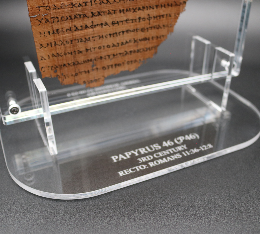 Papyrus 46 (𝒫46) Manuscript Replica | Romans 11:35–12:9 & Romans 12:10–13:1 | 8×10 Screw-Down Acrylic Display