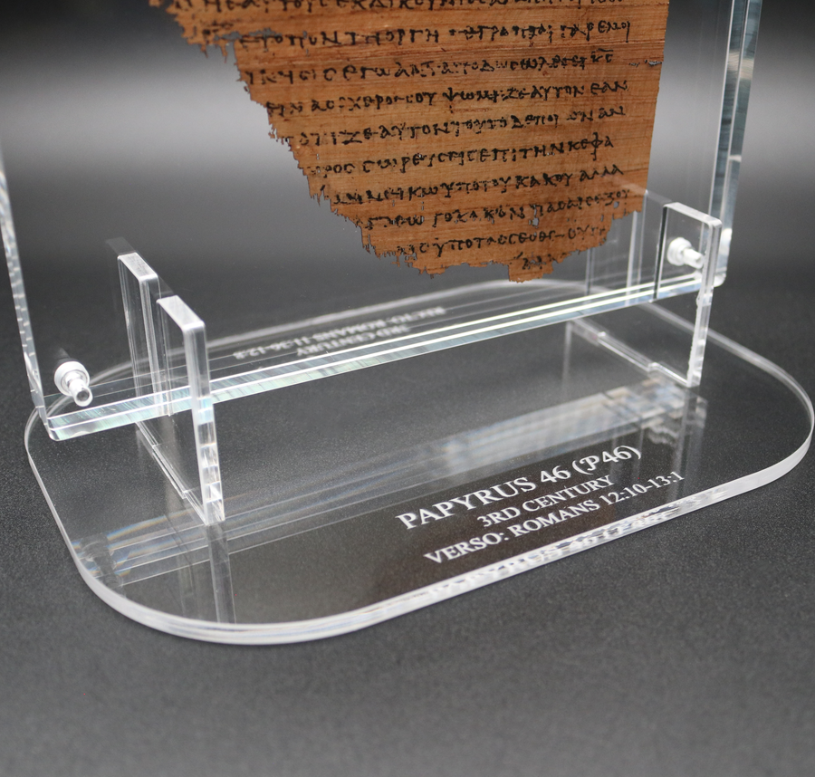 Papyrus 46 (𝒫46) Manuscript Replica | Romans 11:35–12:9 & Romans 12:10–13:1 | 8×10 Screw-Down Acrylic Display