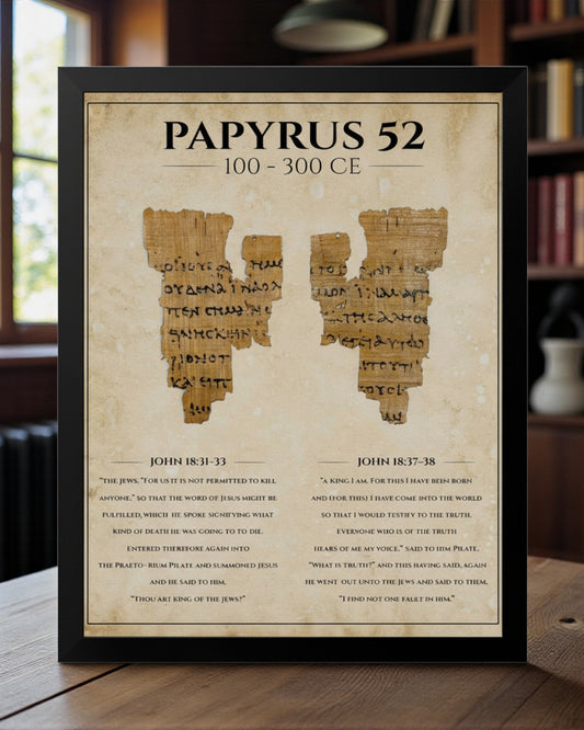 Papyrus 52 (𝔓52) — Framed Biblical Manuscript Print