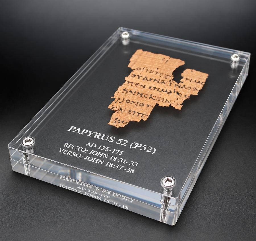 Papyrus 52 (𝒫52) Manuscript Replica | John 18:31–33, 37–38 | Etched Floating Acrylic Frame | MS X WH