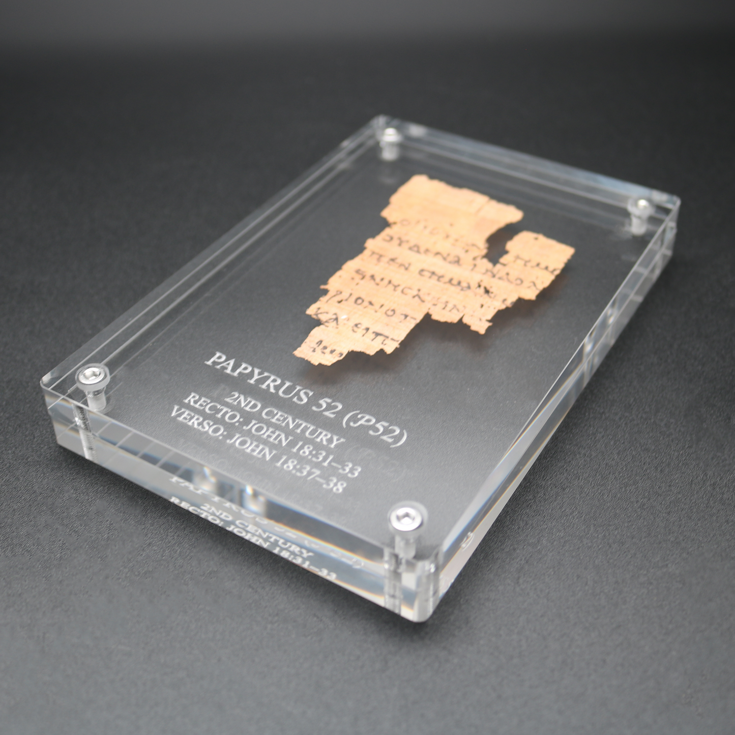 Papyrus 52 (𝒫52) Manuscript Replica | Etched Floating Acrylic Frame | MS X WH