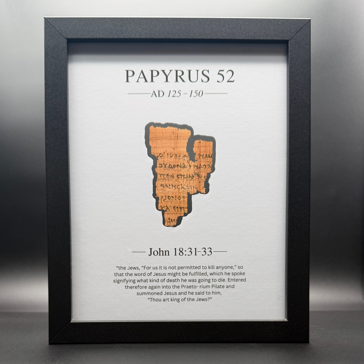 Papyrus 52 (P52) Manuscript Replica 8x10 w/Mat Board | Reversible Front and Back Framed Display