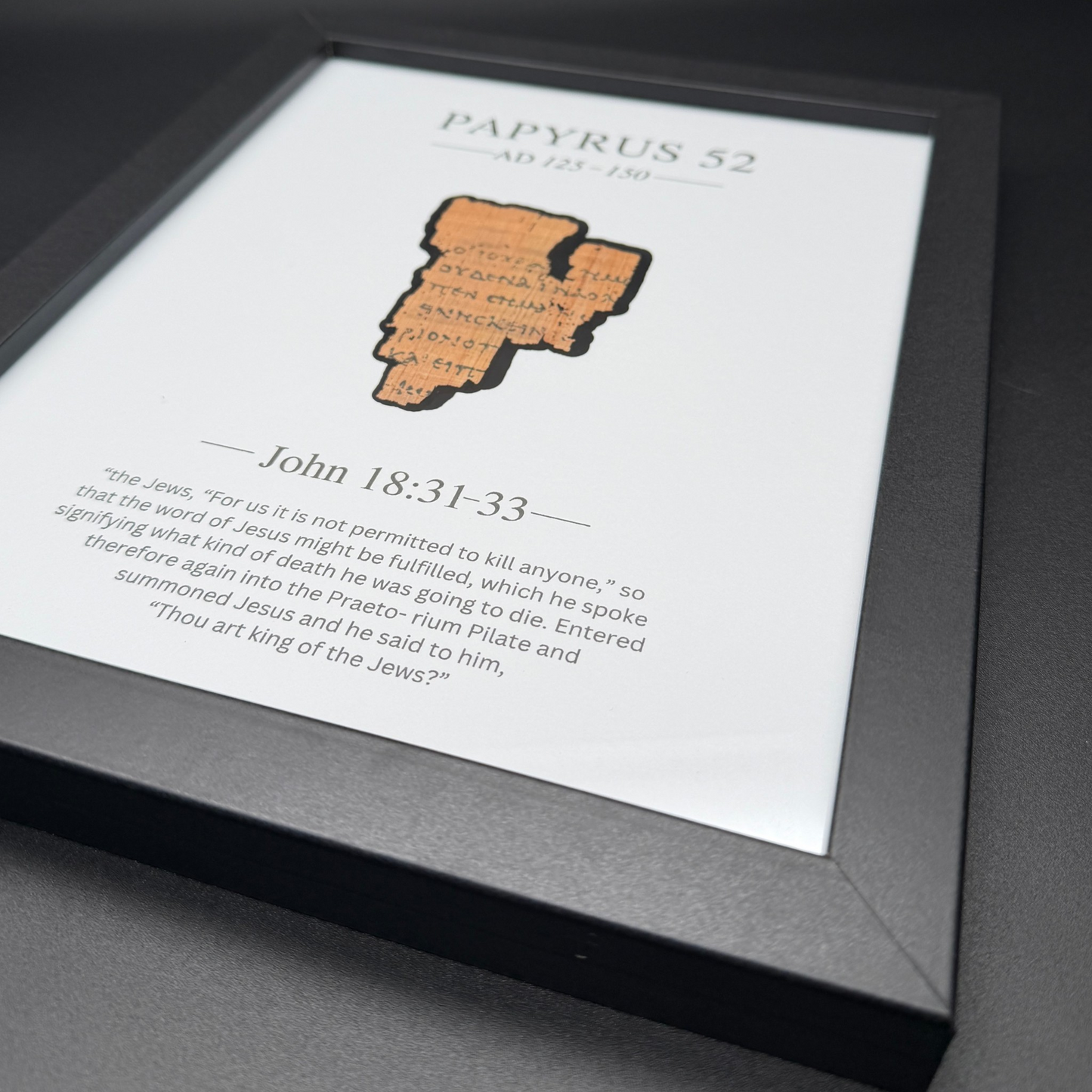 Papyrus 52 (P52) Manuscript Replica 8x10 w/Mat Board | Reversible Front and Back Framed Display
