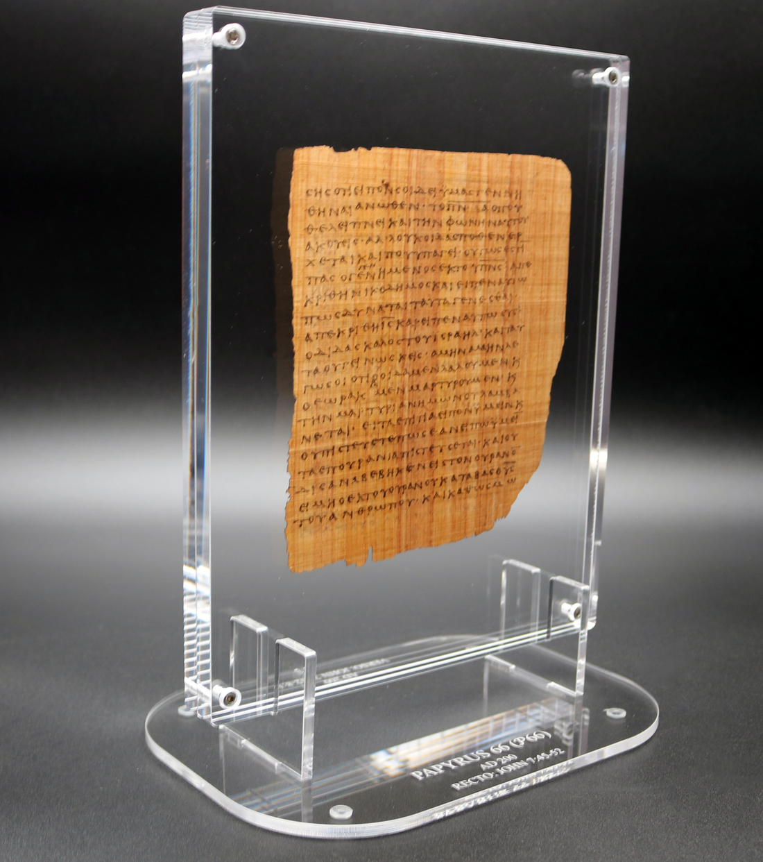 Papyrus 66 (𝒫66) Manuscript Replica | John 7:45–52 & 7:52–8:16 | Front & Back Acrylic Display