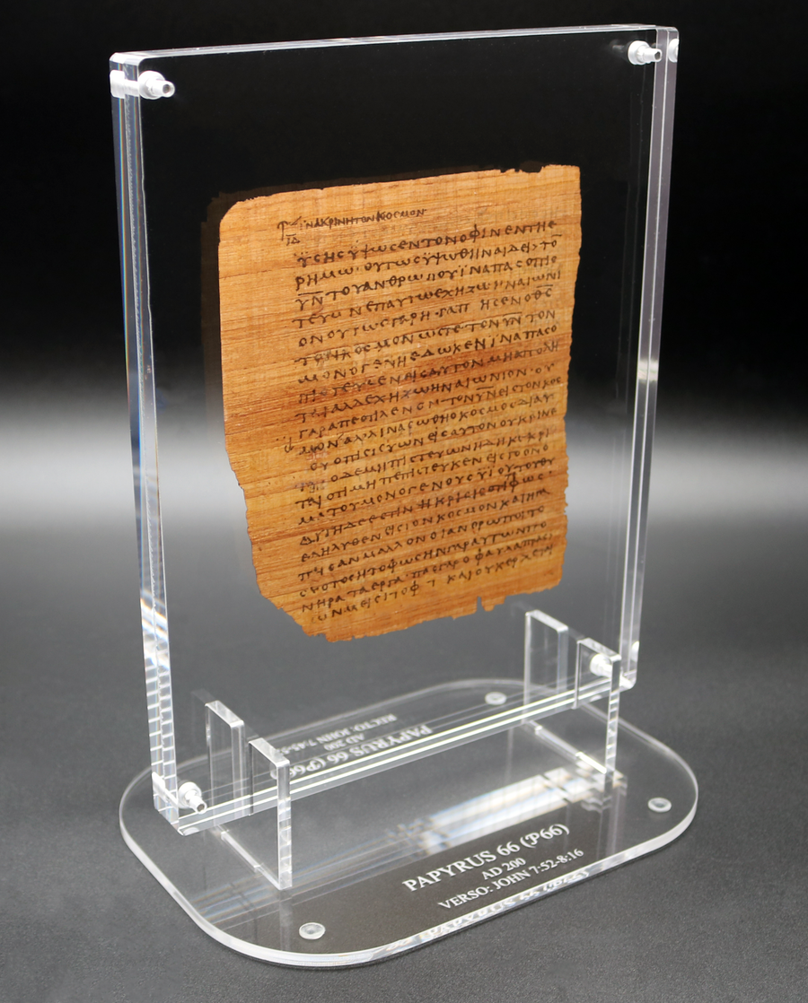 Papyrus 66 (𝒫66) Manuscript Replica | John 7:45–52 & 7:52–8:16 | Front & Back Acrylic Display