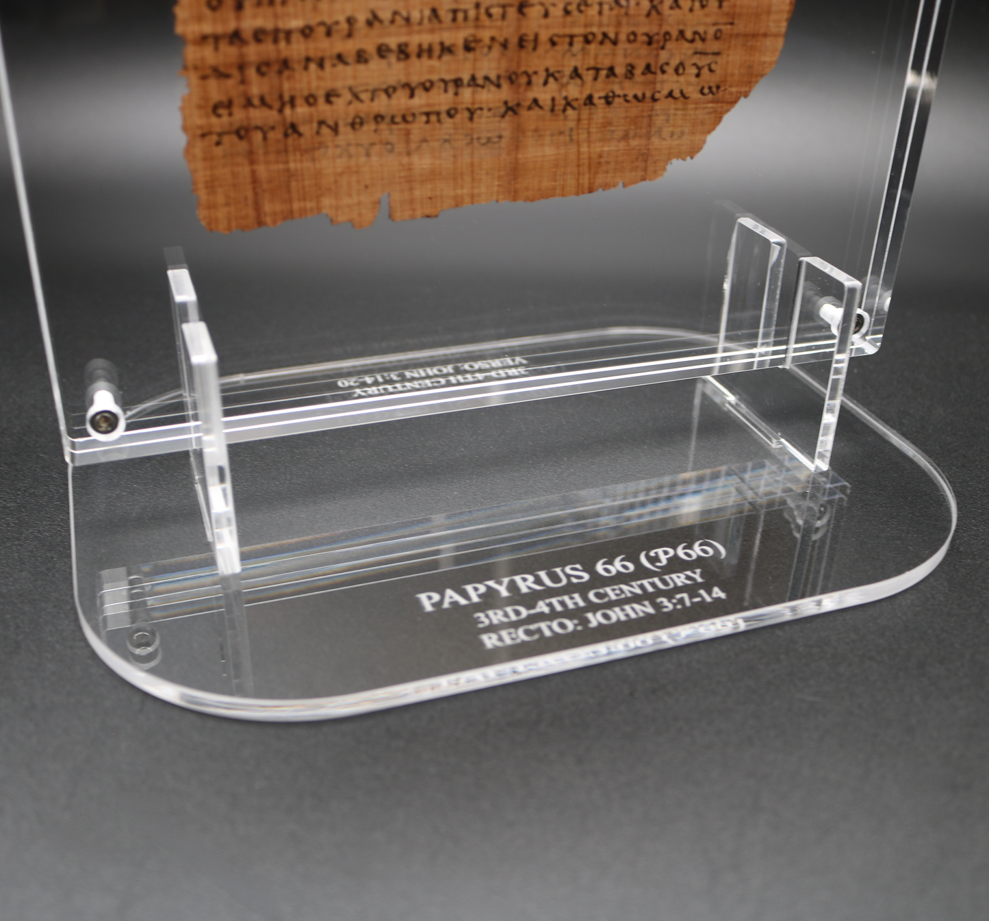 Papyrus 66 (𝒫66) Manuscript Replica | John 3:7-14 & 3:14-20  | Front & Back Acrylic Display
