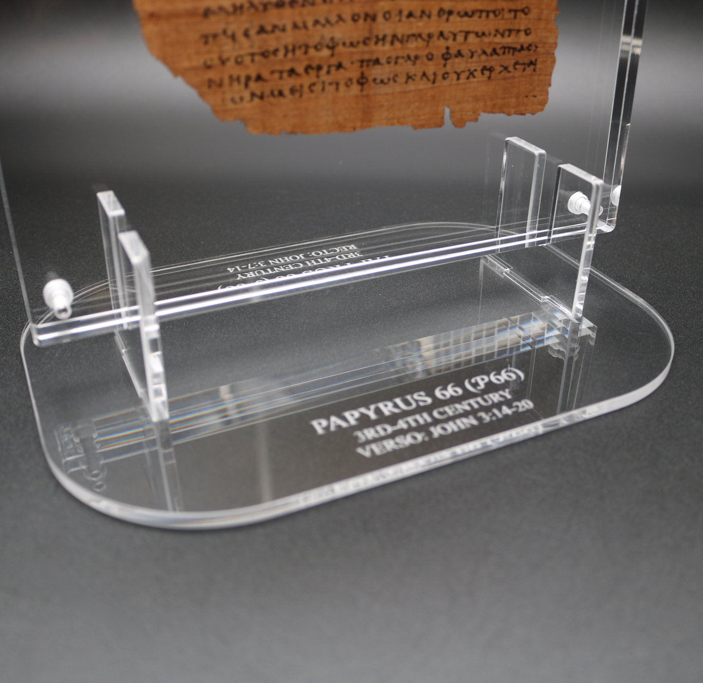 Papyrus 66 (𝒫66) Manuscript Replica | John 3:7-14 & 3:14-20  | Front & Back Acrylic Display