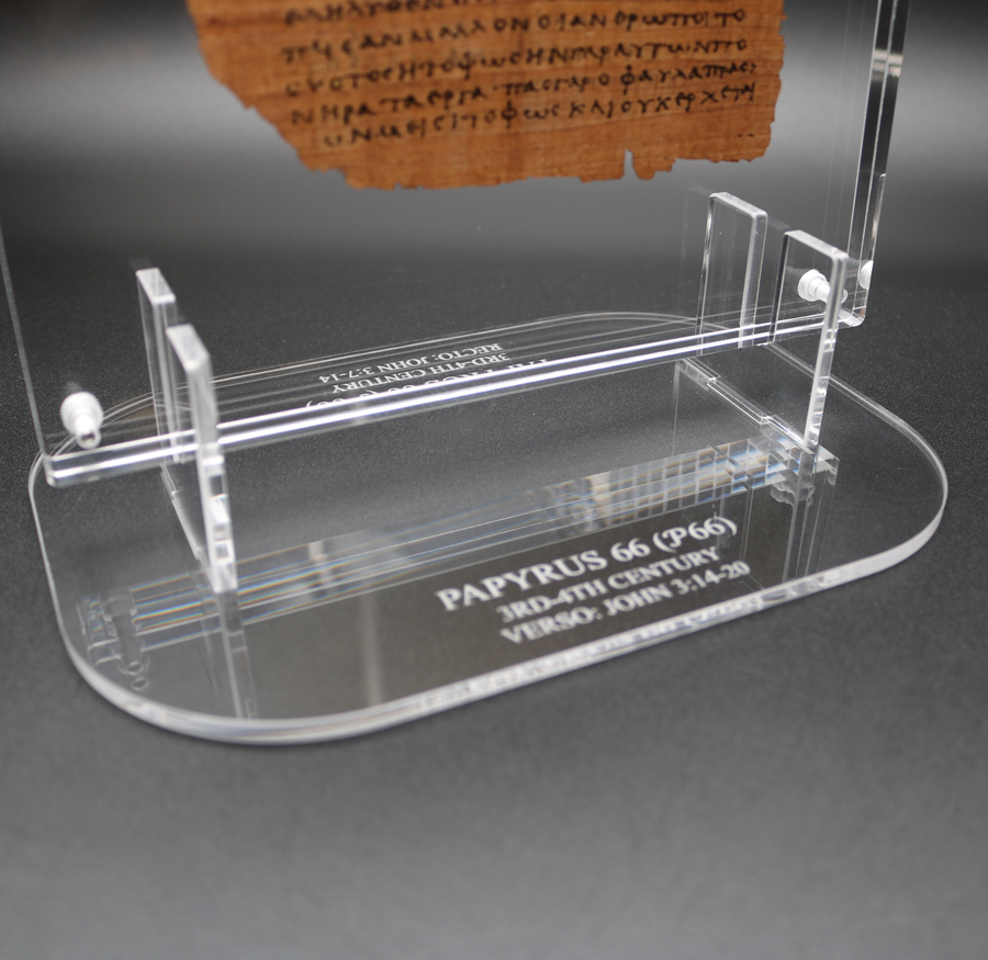 Papyrus 66 (𝒫66) Manuscript Replica | John 3:7-14 & 3:14-21 | Front & Back Acrylic Display