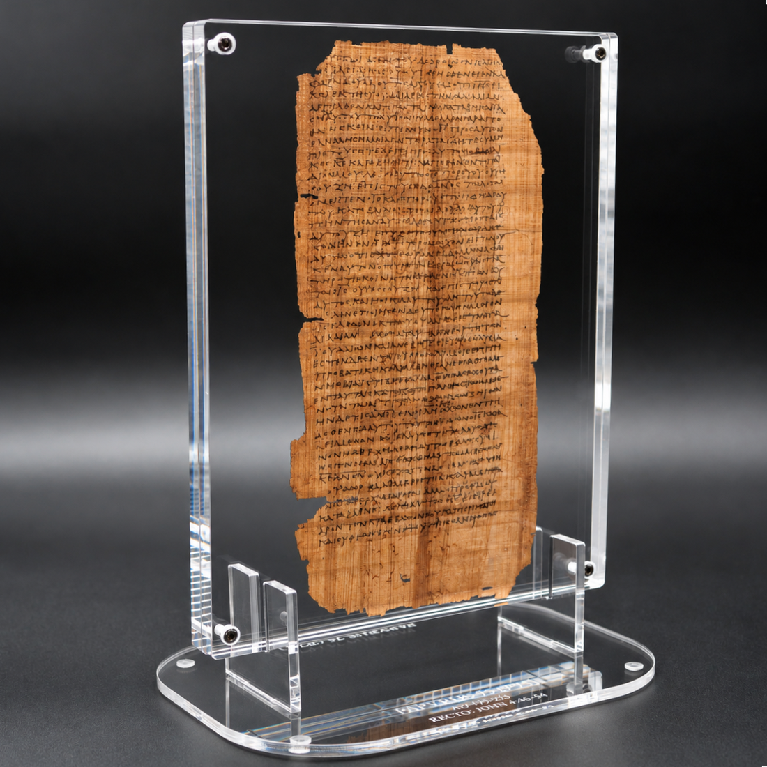 Papyrus 75 (𝒫75) Manuscript Replica | John 4:46–54 & John 5:1–23 | Front & Back Acrylic Display