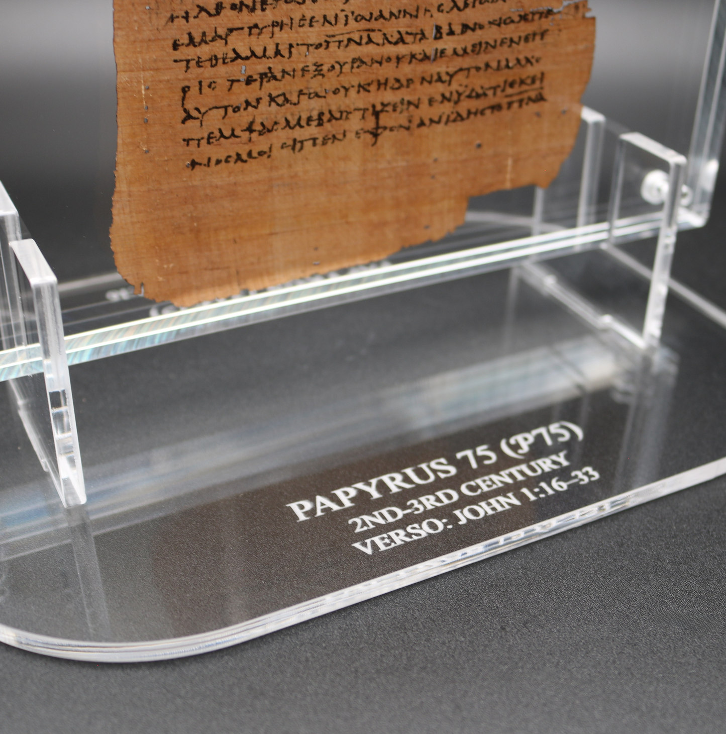 Papyrus 75 (𝒫75) Manuscript Replica | Luke 24:51–53 & John 1:1–33 | Front & Back Acrylic Display | The Wes Huff Collection