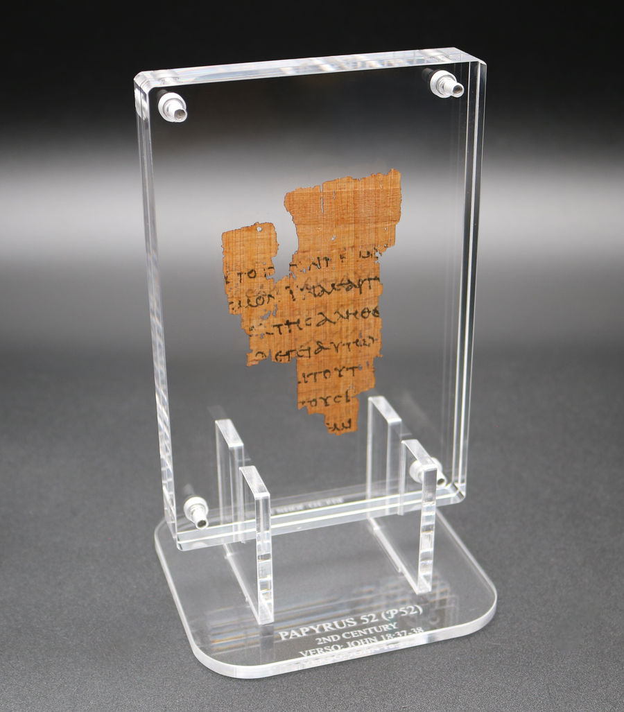 Papyrus 52 (𝒫52) Manuscript Replica | John 18:31–33, 37–38 | Floating Acrylic Frame