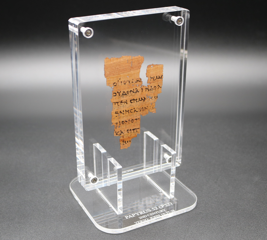 Papyrus 52 (𝒫52) Manuscript Replica | John 18:31–33, 37–38 | Floating Acrylic Frame