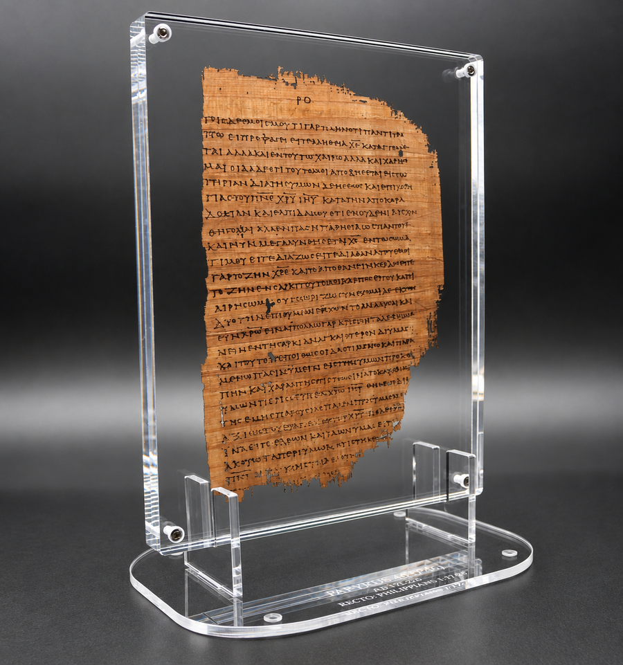 Papyrus 46 (𝒫46) Manuscript Replica | Philippians 1:17–28 & 1:30–2:12 | Front & Back Acrylic Display | The Wes Huff Collection